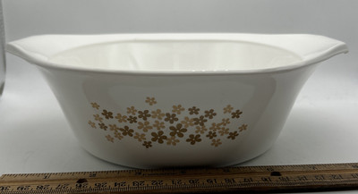 Libbey Ware - Vintage Brown Daisy 1 Qt Saucepan Ceramic Glass Casserole No Lid