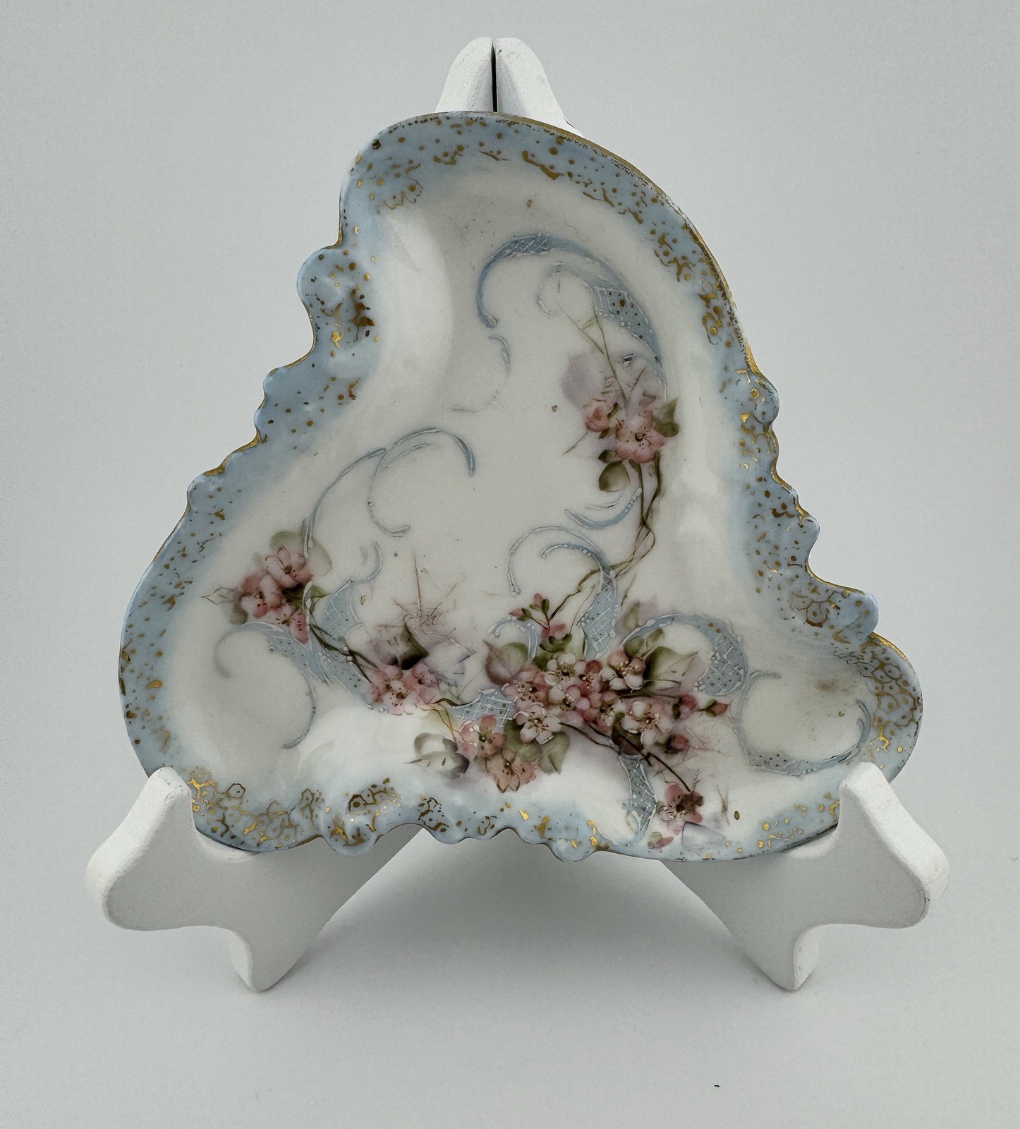 Antique JP Limoges Hand Painted Porcelain Small Triangle Shaped Trinket Dish