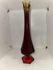 Vintage Viking Epic Column Ribbed Pedestal Swung Glass Bud Vase Ruby Amber Glow — photo 5