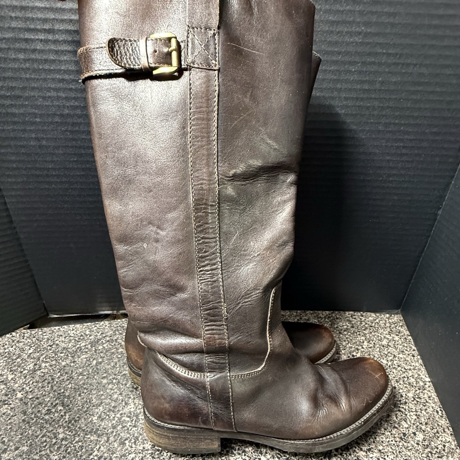 J Crew Riding Boots Brown Women's Size 7.5 Pull On Buckle Knee High