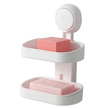 Double Layer Soap Dish Suction Cup Soap Holder, 5.8"  3.7" 2 Tier White