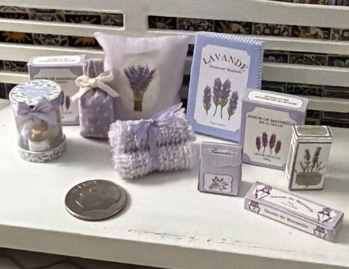 1:12 Dollhouse miniatures bath and perfume lavender gift set - artisan made