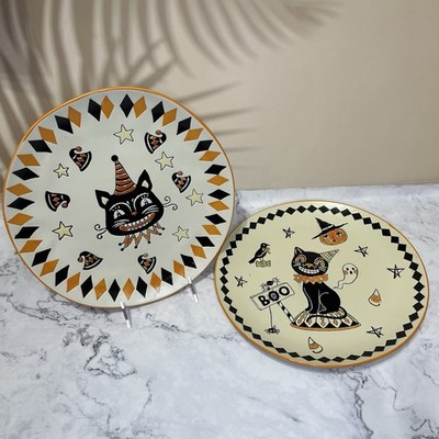 Eli Ana Halloween Dinner Plates Chill Cat 11'' Set of 2