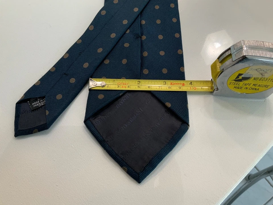 CORBATA GIORGIO ARMANI Para hombres 100% Seda Diseñador POLKA DOT Azul/Gris Usada en Excelente Condición De Colección Foto 4 de 4