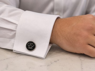 English Laundry Cufflinks Mens Black Silver Tone Script E Dress Shirt Formal