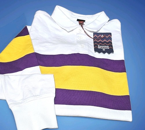 Rowing Blazers Mens Polo Rugby Shirt, White Stripe Long Sleeve-(M) NWT!