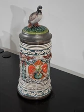RARE VTG 1983 GERZ W. Germany Hunting Tankard Quail Bird Figure on the Lid Stein