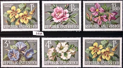 Austria Stamps, Short Set Flowers, MNH, Sc# 719-21, 723-24-Lot 208