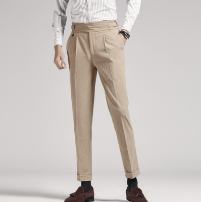 Mens Straight Formal Dress Business Pants High Waist Slim Fit Trousers |  eBay