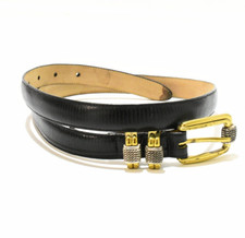 90s Vintage Brighton Reptile Leather Belt Black Gold Silver Buckle Womens Size L