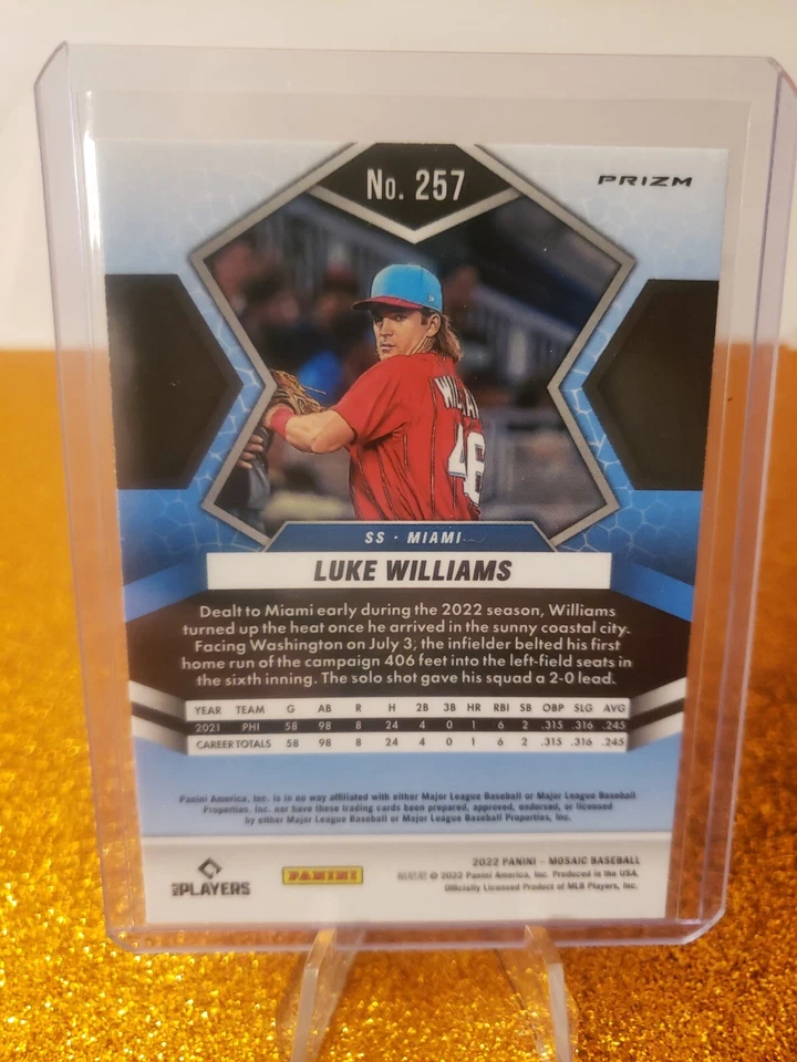 Luke Williams Rookie RC 2022 Panini Mosaic Pink Camo 257 Miami Marlins - Image 2 of 2