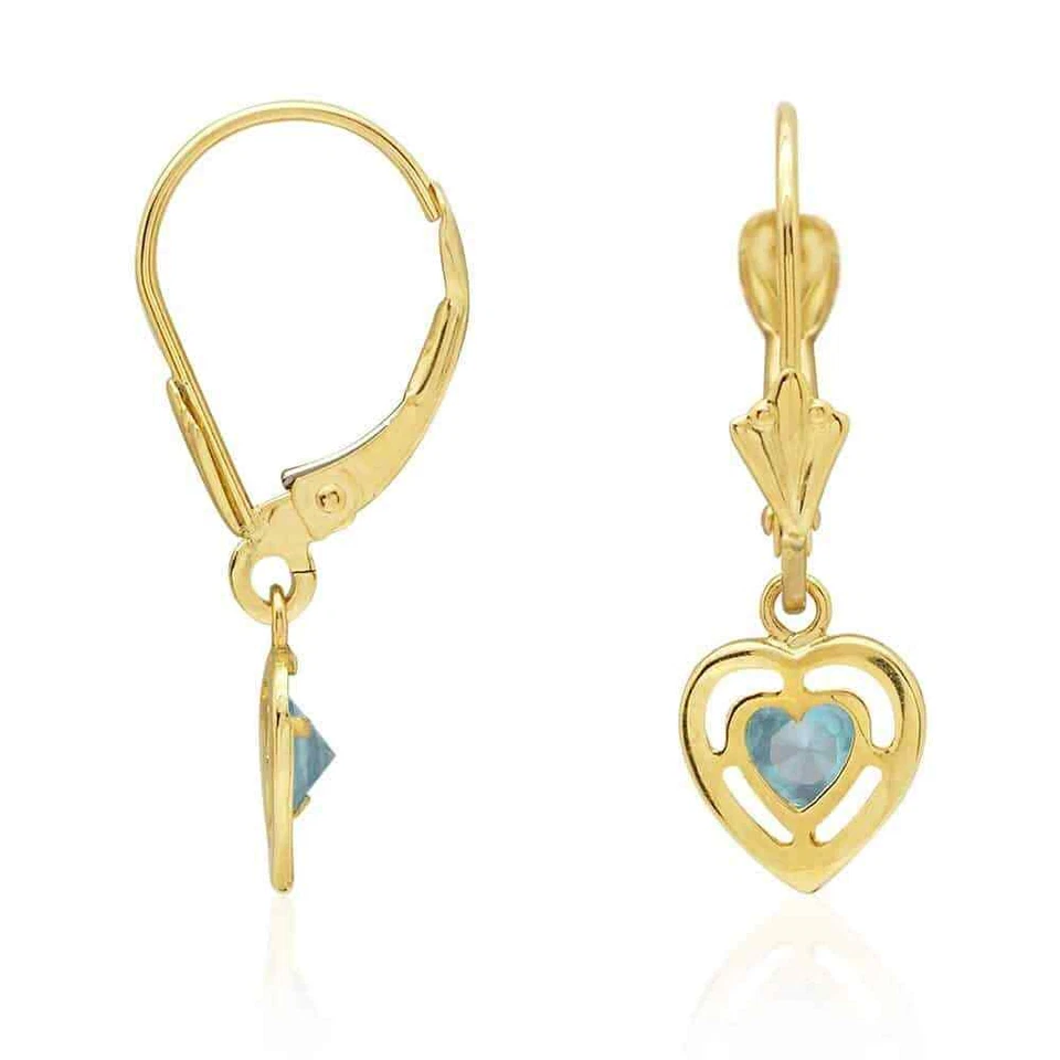 Conjunto de aretes colgantes de oro amarillo de 14k con forma de piedra de nacimiento Foto 4 de 4