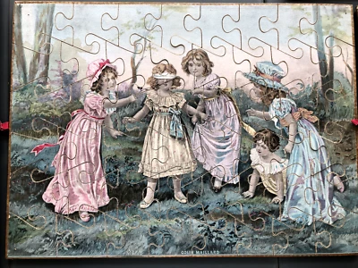 4 PUZZLES ANCIENS EN BOIS CHROME "SCÈNES DE VIE" - Photo 1/4