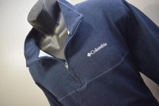 Columbia Zip Neck Sweater Omni-Wick Long Sleeve Blue Cotton Blend Mens Size XL