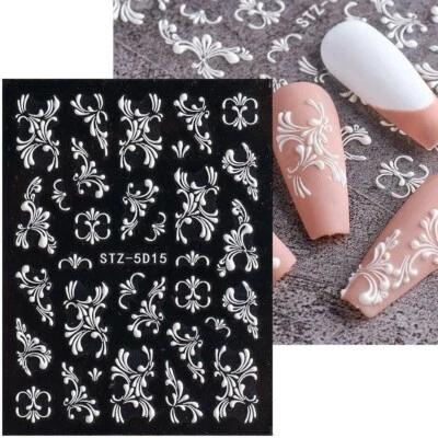 5D Nail Art Stickers Decals Embossed Flowers Floral Lace Wedding Decoration 5D15