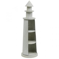 Maritimer Leuchtturm Shabby Chic Creme, Ø13Cm H41,5Cm, Vintage Holz-Metall