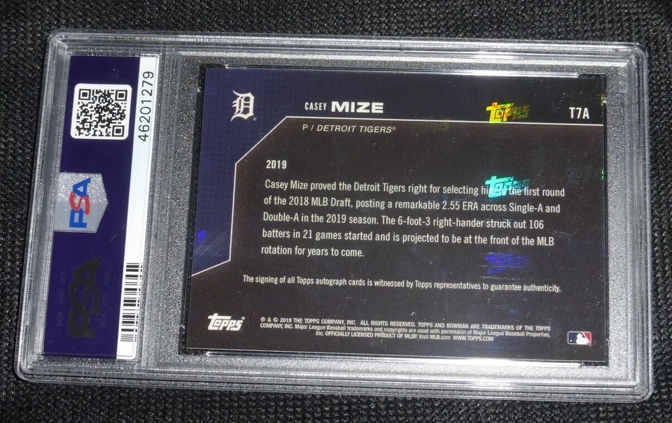 CASEY MIZE 2019 BOWMAN NEXT #T7A  TOP 20 On-Card AUTO #'ed /99 PSA 9 POP 1 - Image 2 of 2