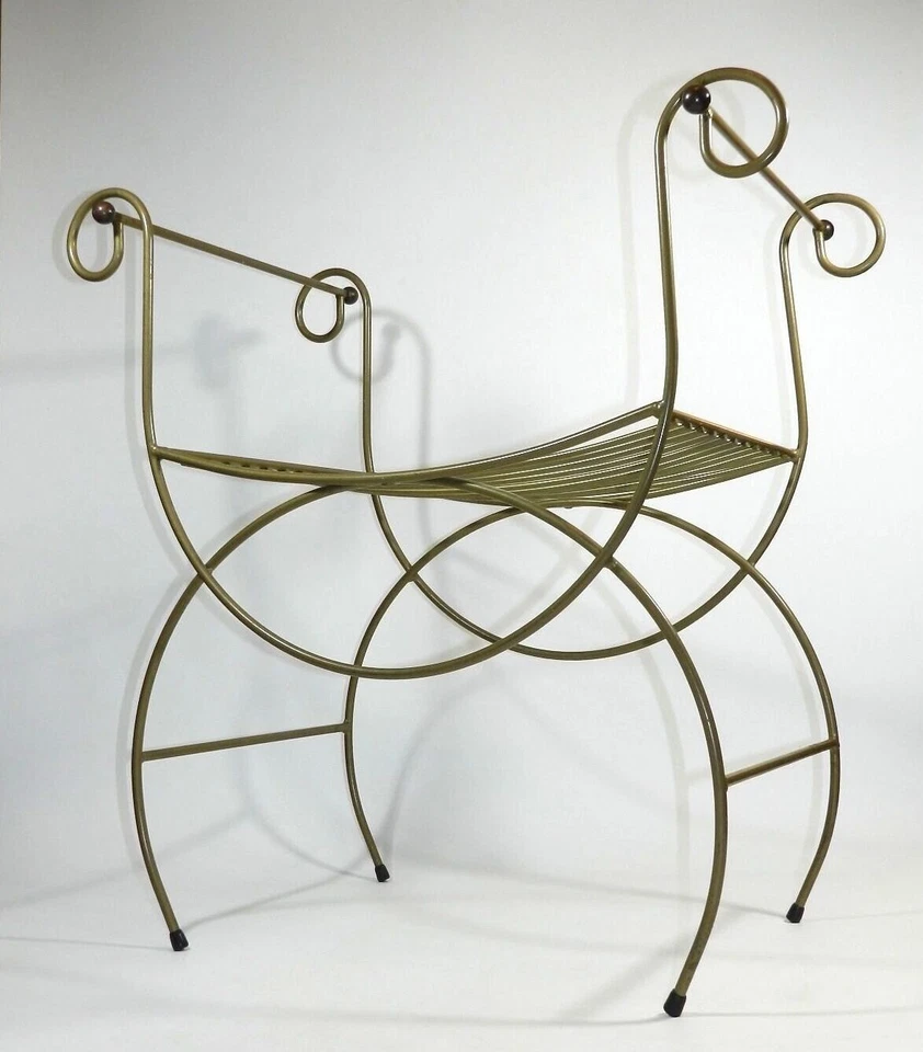 Taburete tocador de metal dorado moderno vintage de mediados de siglo Hollywood Regency Foto 4 de 4