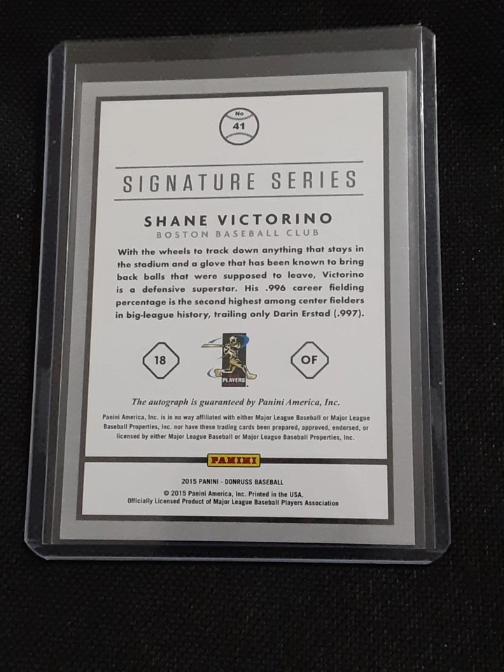 2015 Donruss Baseball Signature Series Shane Victorino Auto Red Serial #'d 14/25 - Image 2 of 4