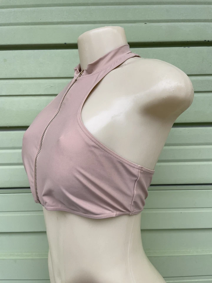 Sujetador deportivo Forever 21 rosa para gimnasio semi abierto espalda frontal cremallera talla M O915A Foto 4 de 4