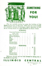 ILLINOIS CENTRAL RR - SOMETHING FOR YOU.  BUFFET-LOUNGE CAR MENU - 12/1965