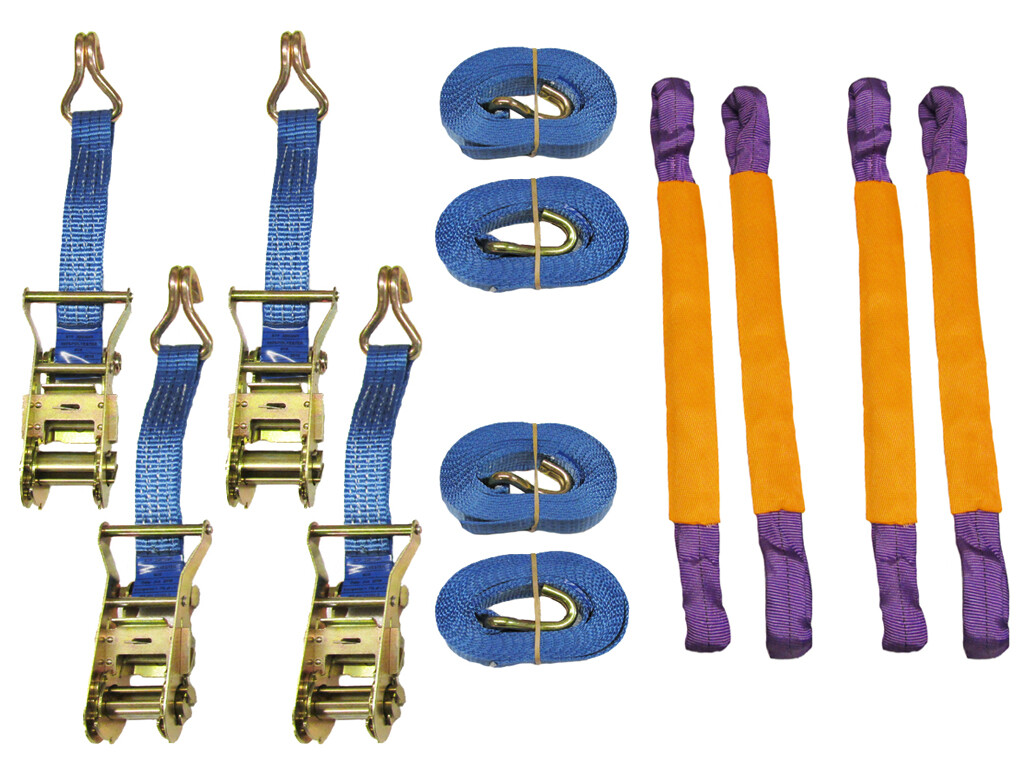Recovery Ratchet Sets 35MM 4M 3T X4 (Round Slings Tie Down Straps Claw Hook)