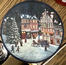 Advertising Ad Horse & Buggy Scenes Round Litho Tin Can Container with Lid