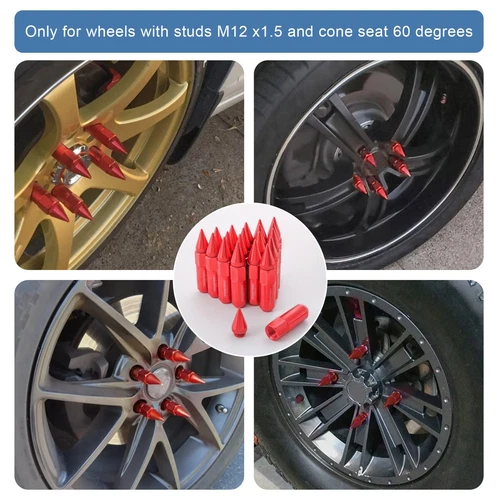 Cap Spiked Racing Wheel Lug Nuts 20PCS M12 x 1.5mm 60mm Arrow Style New - Picture 5 of 66