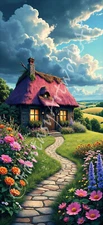 Thatched Cottage - Digital Picture Phone Background AI Art, 10 images - #32