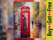 Classic London Red Telephone Box Oil Print - Urban Street Art 5" x 7"