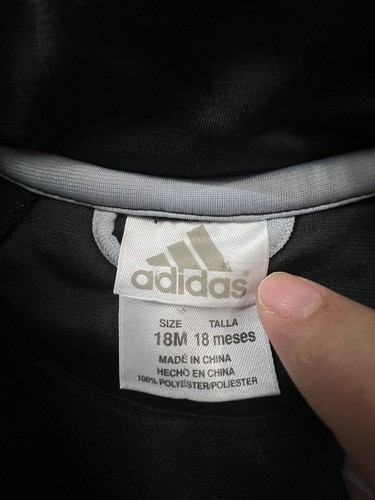 adidas Logo Zip Track Jacket Boys 18 Months Black 3 Striped Retro Soccer - Picture 3 of 10