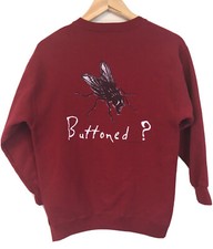 VTG Levis Sweatshirt Fly Buttoned Maroon Large Logo Spellout Fits Small 1995 90s