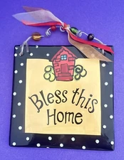 Glory Haus Ceramic wall  Hanging Plaque w/Wire & Beads “ Bless This Home” SALE!