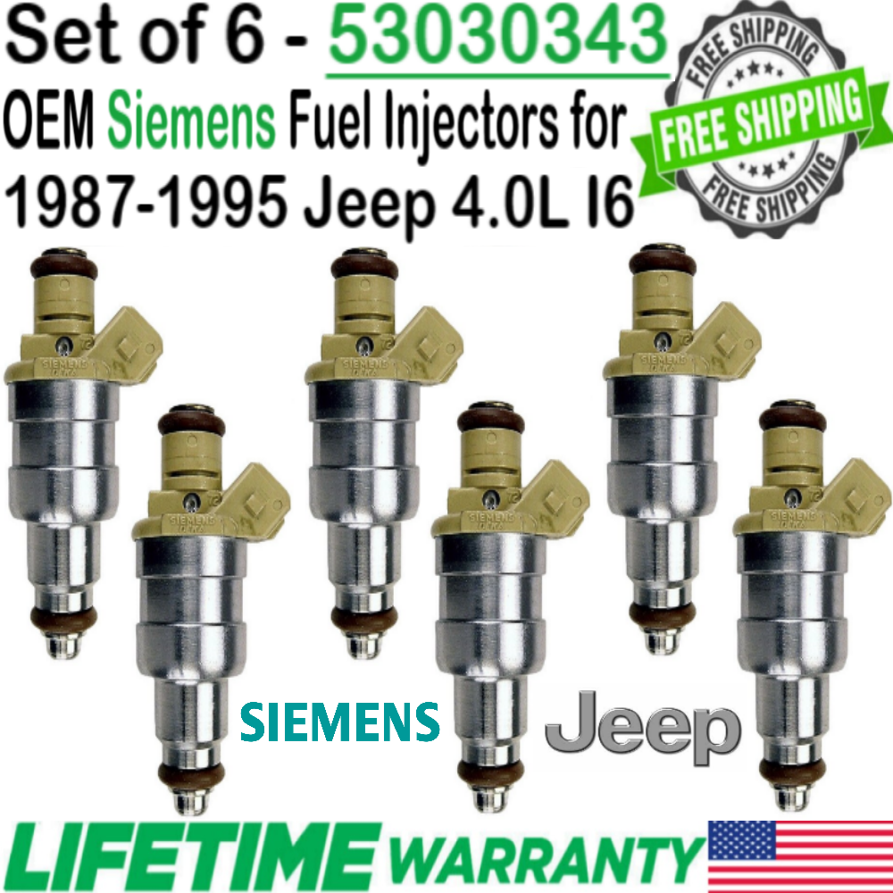 OEM Siemens x6 Fuel Injectors For 1987-1995 Jeep Wrangler Wagoneer Cherokee   | eBay