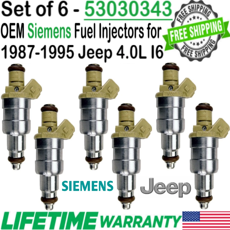 x6 OEM Siemens HP Upgrade Fuel Injectors For 1993-95 Jeep Grand Cherokee 4.0L I6 — 第 2/4 张图片