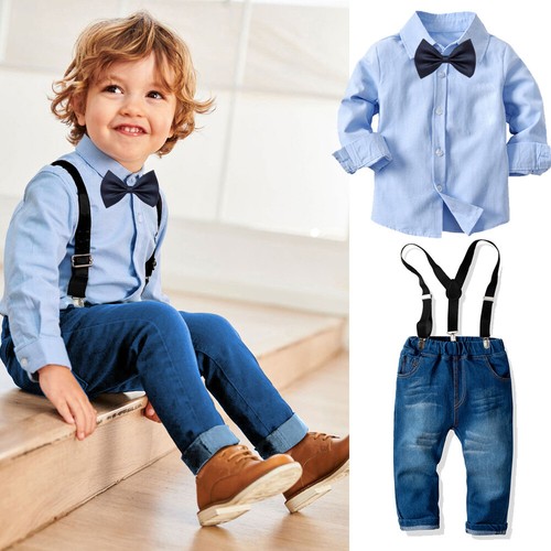 2Pcs Baby Boys Formal Bow-Tie Shirt 