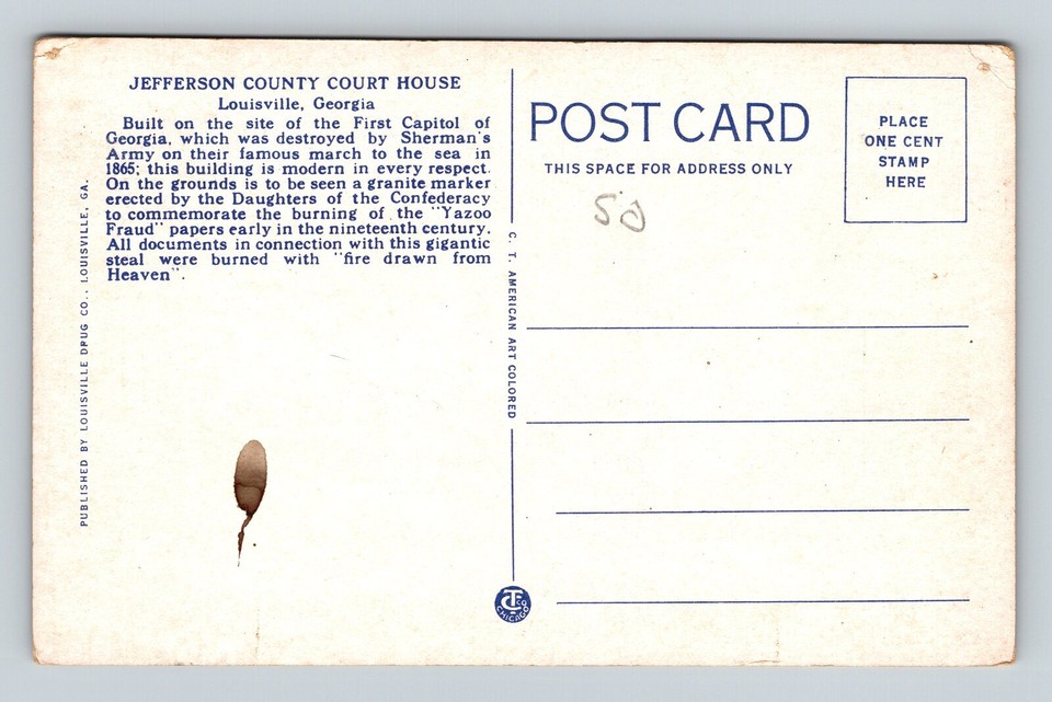 Jefferson County Court House Louisville,GA Vintage Postcard eBay