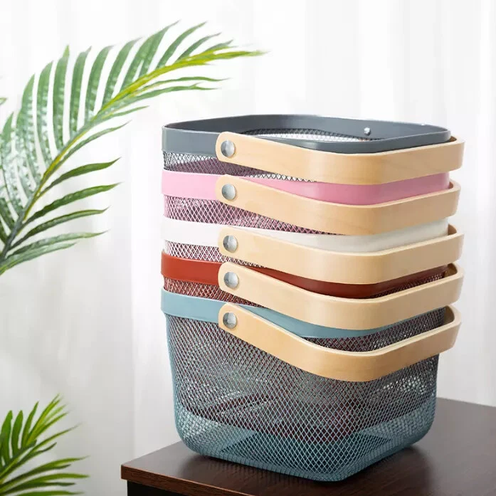 Obstkörbe Aufbewahrungskorb mit Holz Henkel, Drahtkörbe Metallkorb Korb Metall - Bild 2 von 4