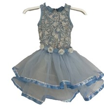 Weissman Tutu Dress Dance Ballet Costume Girls Blue White Flower Sequin Sz XSC