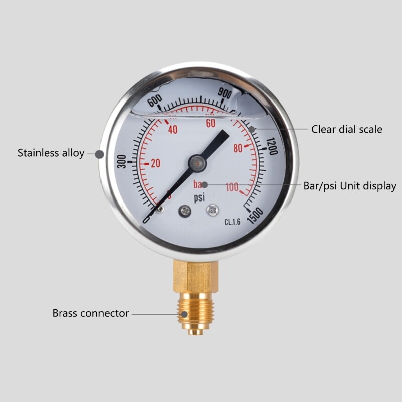 Vacuum Pressure Gauge 100Bar 01500 1/4 BSP Bottom Water Air Oil Gauge