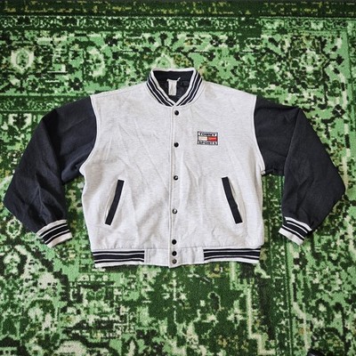 Vintage Tommy Hilfiger Sports Jacket Large Varsity Cream Black Sailing 90s Flag