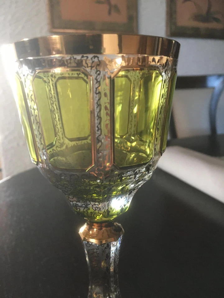 Bleikristall Überfang Glas Weinrömer 24 Karat Golddekor handbemalt Joska Waldgl. - Bild 3 von 4