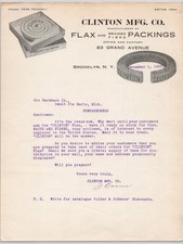 1915 Clinton Mfg Co Flax & Braided Fiber Packings Brooklyn NY Letterhead
