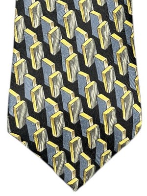 Garibaldi Italy Silk Tie Geometric 3D Block Pattern Gold Black Gray 100% Silk