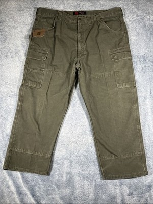 Wrangler Riggs Workwear Men's Size 44x34(28) Gray Ripstop Fabric Cargo Carpenter