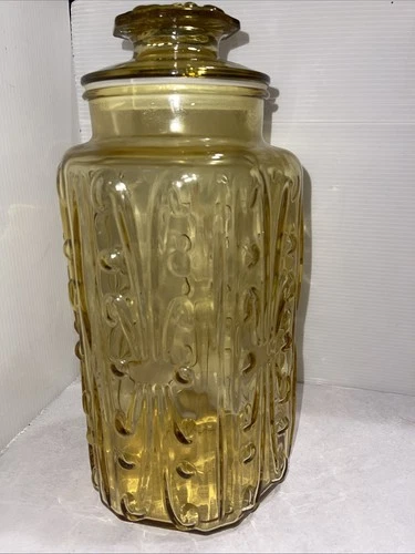 Vintage 1972 Sun Gold Federal Glass Show  Off Canister Jar 12 Inch With Lid
