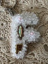 initial keychain made entirely by hand, embroidered with beads and crystal