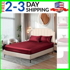 Silk Satin Fitted Sheet, Soft Deep Pocket Bottom Luxury Full Fitted Sheet, Wr...