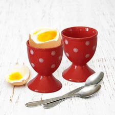 Easter Ceramic Egg Cup Red Set of 2 Porcelain Holder Breakfast Boiled Cooking Ea