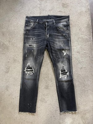 Dsquared2 Slim Stretch Jeans Men's SIZE 32 Black Distressed Paint